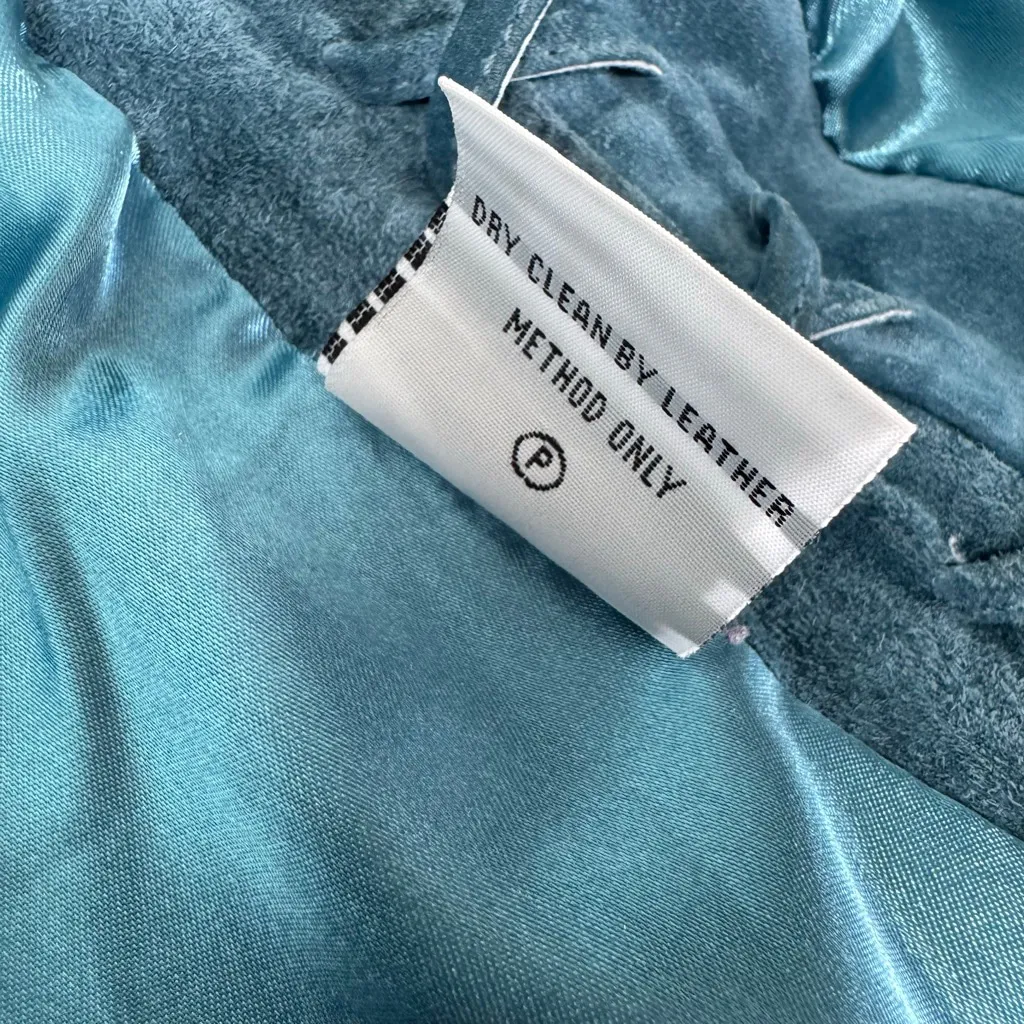 Pamela McCoy Suede Leather Jacket with Fringe Tassels, Size L Teal Blue Size L - Image 8