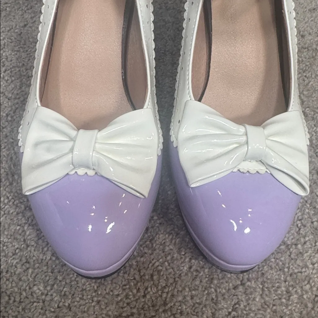 Women’s Purple Chunky Heel Mary Jane Pumps Cute Bow Round Toe Size 8 NEW Purple - Image 4