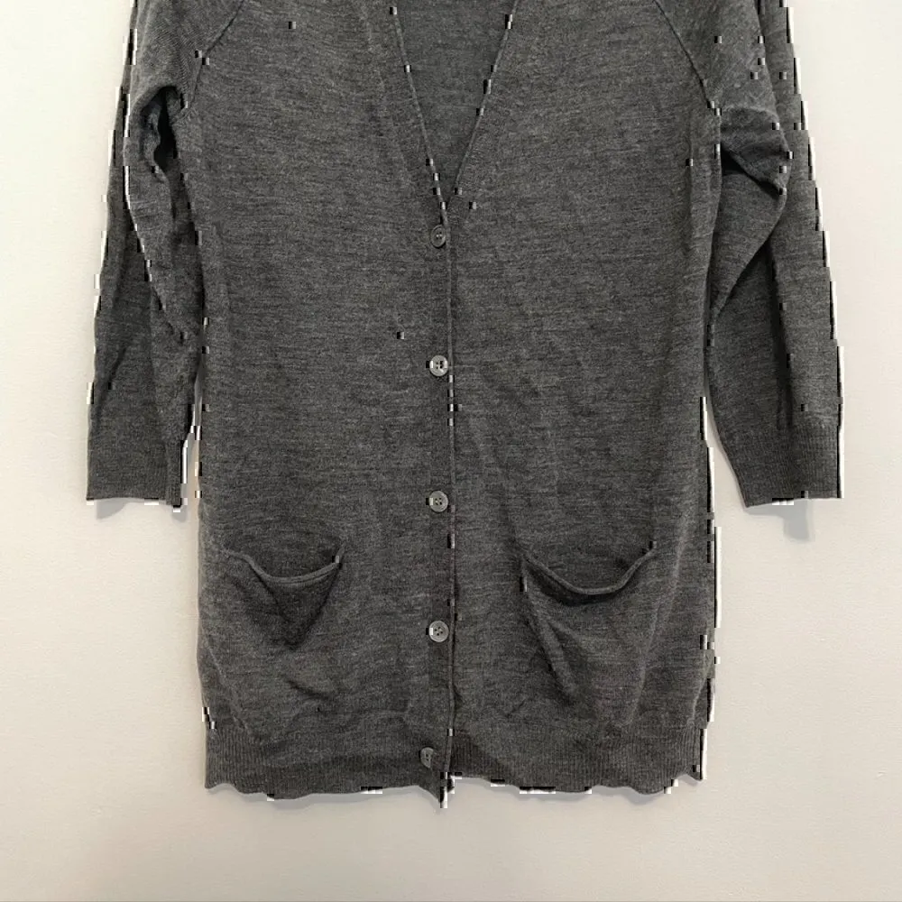 J.MCLAUGHLIN J MCLAUGHLIN Gray V-Neck 3/4 Sleeve MERINO WOOL Cardigan Sweater M - Image 3