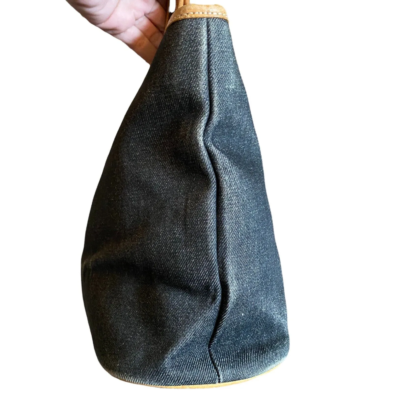 Burberry Of London Blue Denim Leather Trim Tote - Image 3