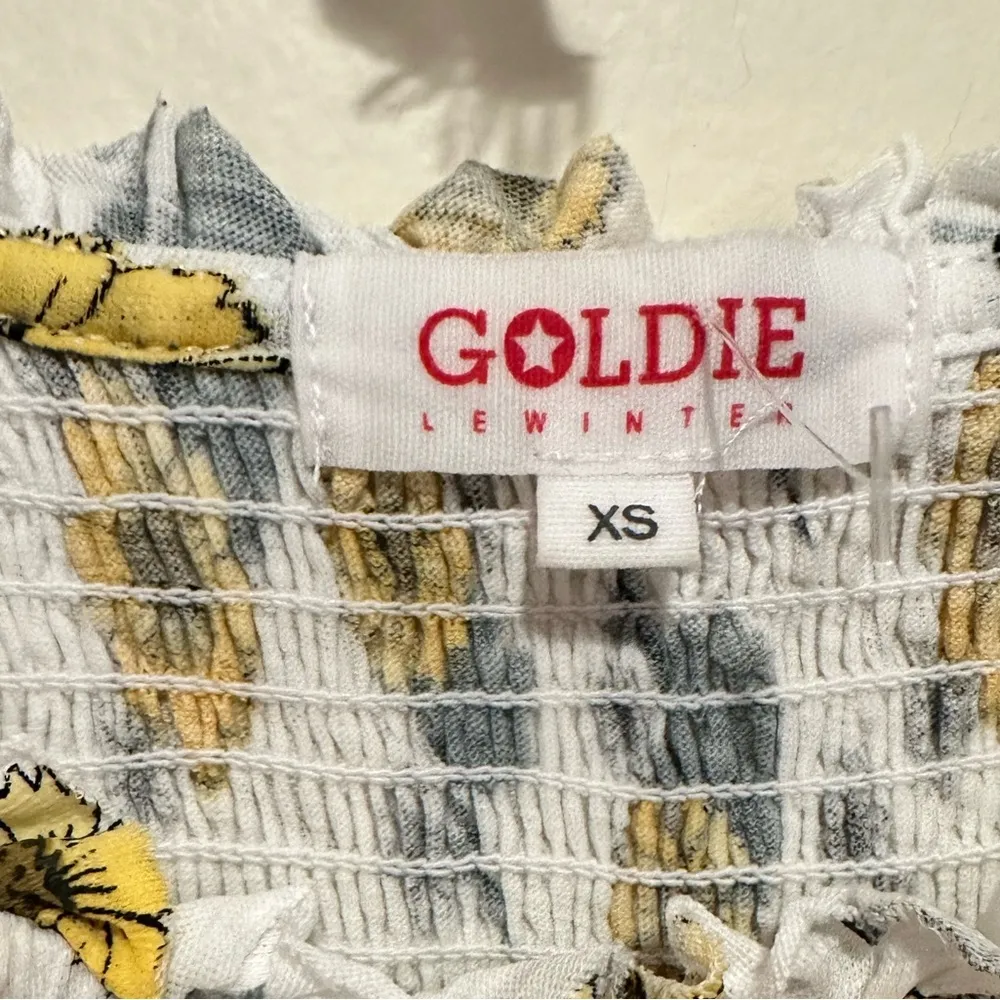 GOLDIE LEWINTER ELASTIC SMOCK FLOUNCE FLUTTER SHORT SLEEVE PRAIRIE SLUB TOP XS - Image 7