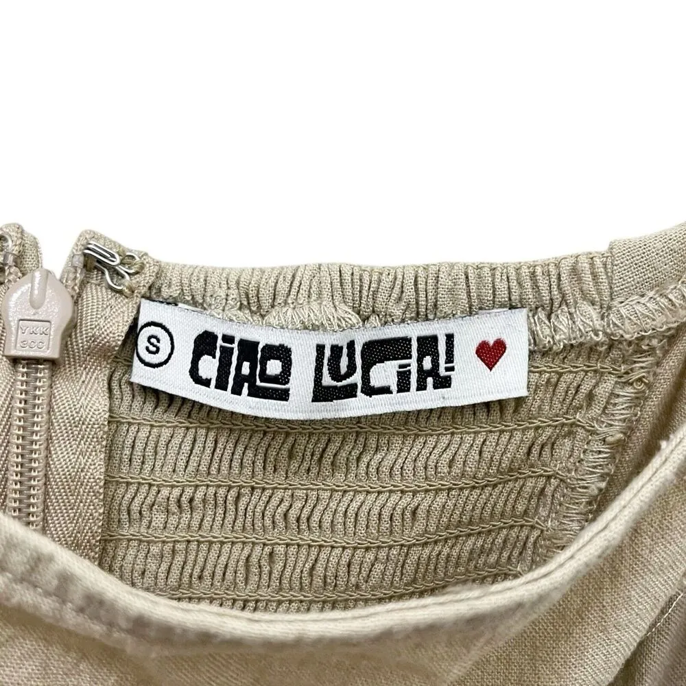 Ciao Lucia Rosalba Midi Dress Linen A Line Sandstone Women’s Size S Brown - Image 9