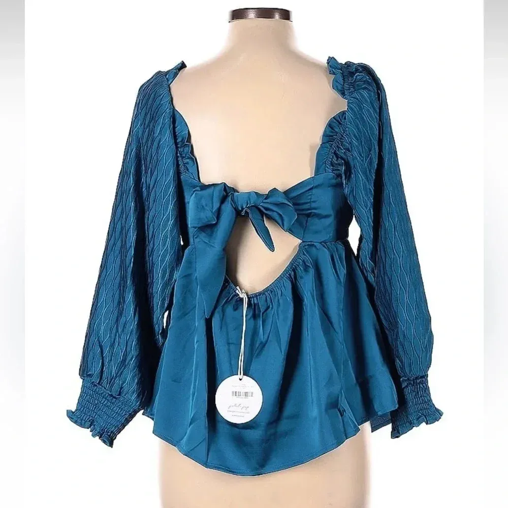 Petal & Pup Blue Montana Satin Babydoll Blouse Top Size Medium M NWT - Image 6