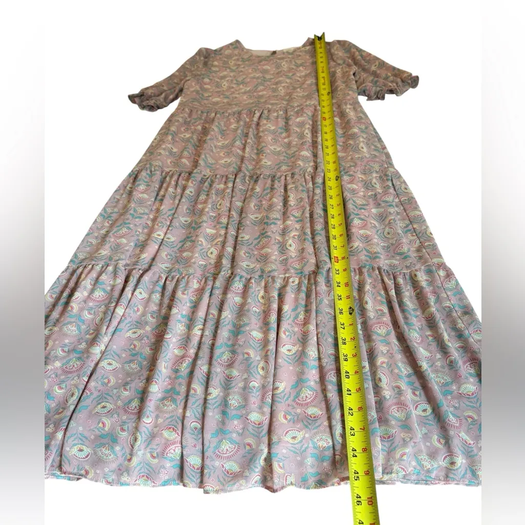 MELLODAY Floral Pink Tiered Dress Midi Maxi Dress Puff Sleeve Womens Medium - Image 13