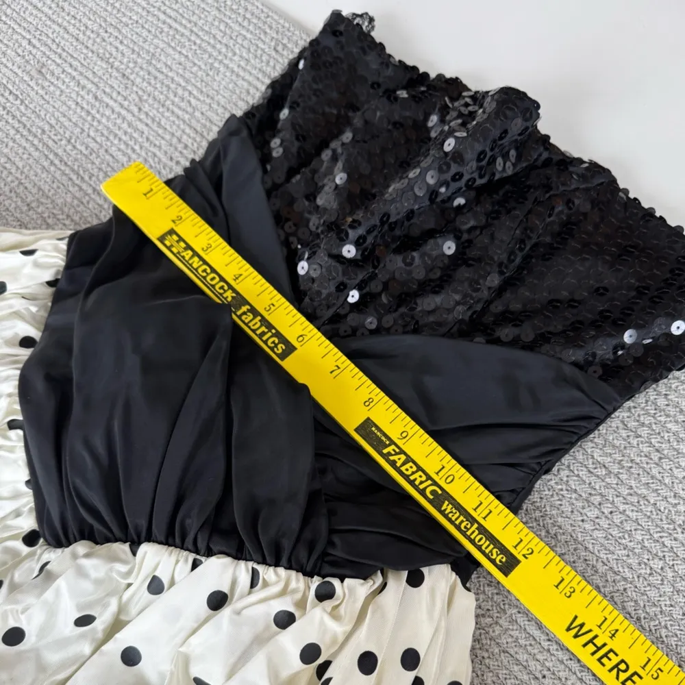 ZUM ZUM Vtg 80s Taffeta Ivory Black Polka Dot Bow Back Strapless Prom Dress 9 Jr Size undefined - Image 10