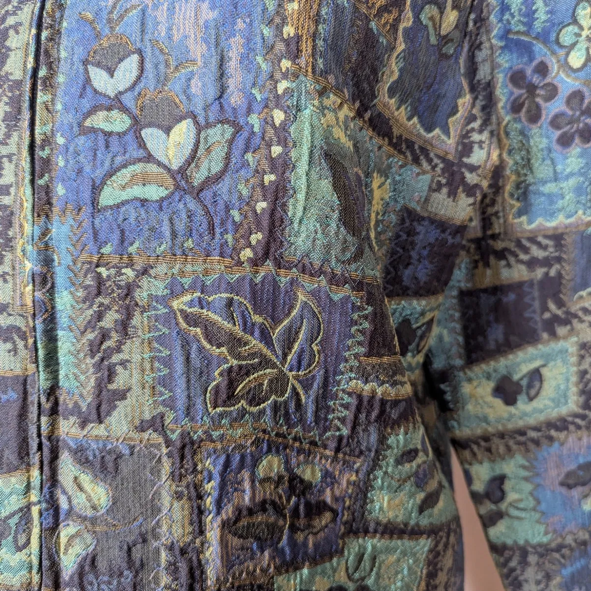 Vintage 90s Coldwater Creek Floral Tapestry Jacket Blue Green Zip Up - Image 11