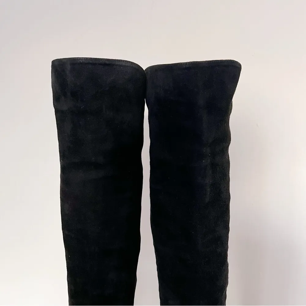 Stuart Weitzman • 5050 Stretch Suede Boots black tall low heel knee high otk - Image 6