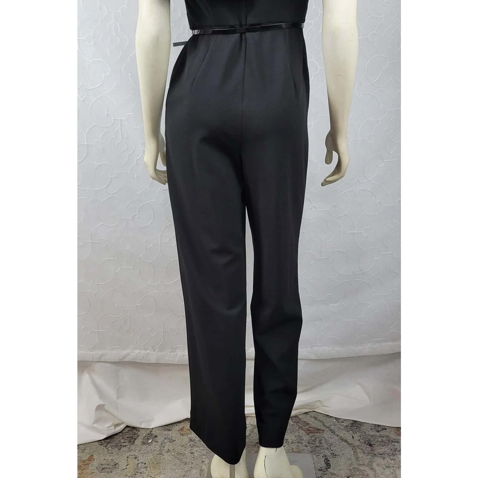 Calvin Klein Womens Jumpsuit Size 4 Black Capelet Sleeve Belted‎ Wide Leg Career - Image 6
