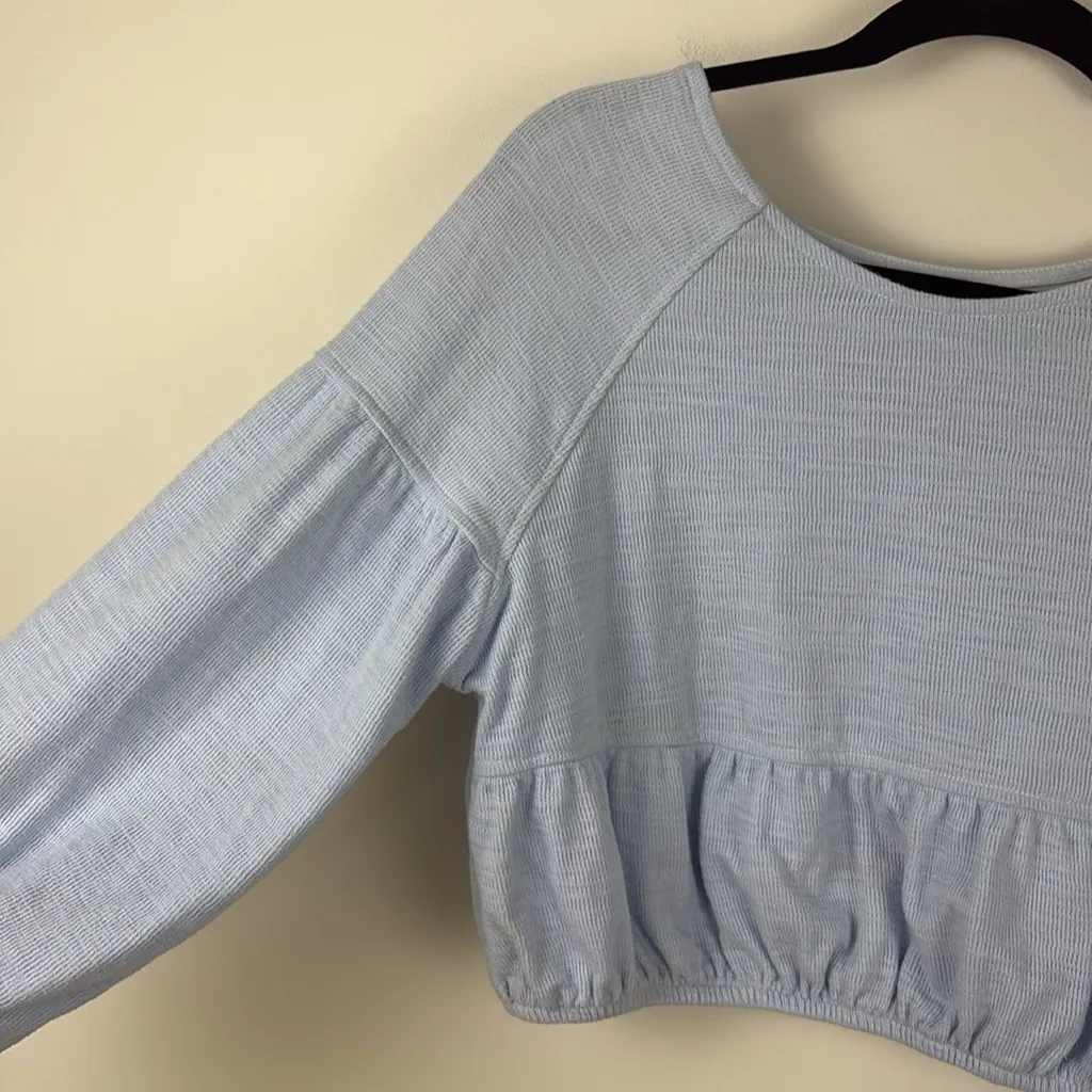 Aerie Endless Summer Cropped Sweatshirt Puff Sleeve Eyelet Blue Women’s Size XS - Image 7