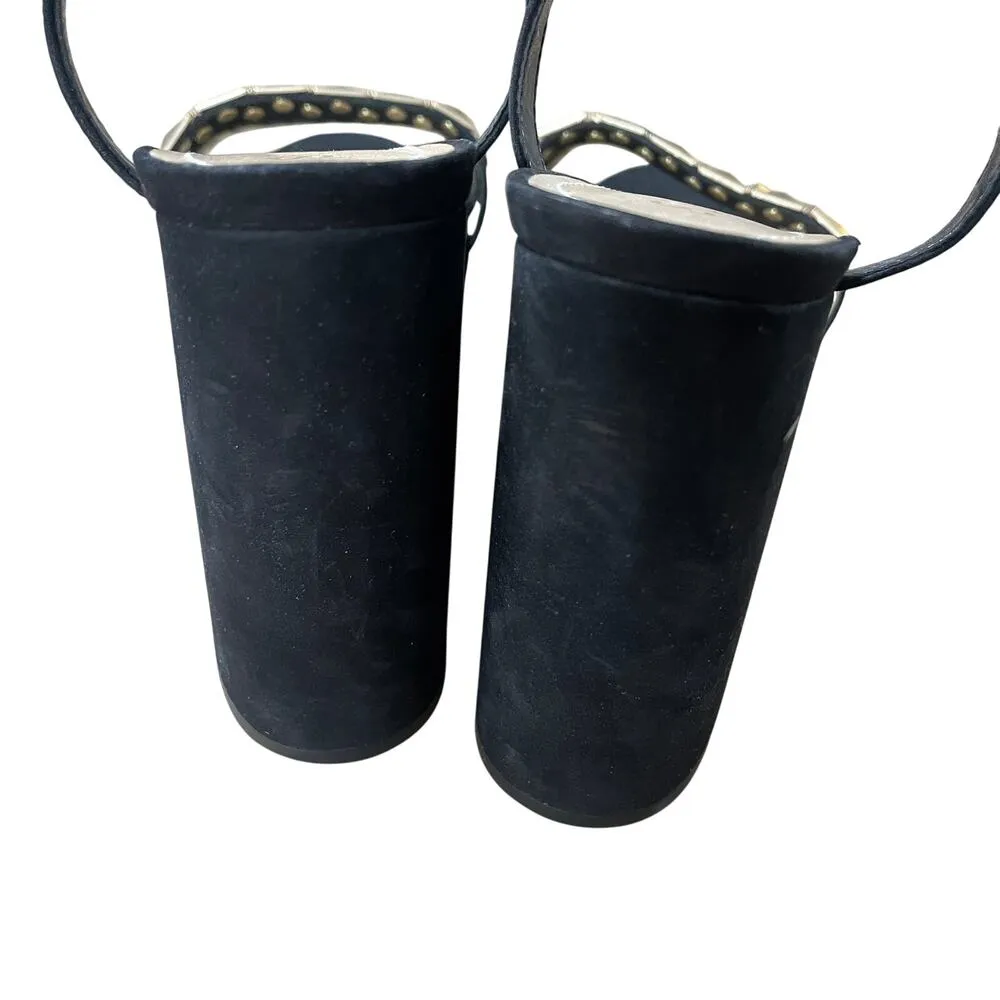 SCHUTZ Nedy Black Suede Gold Stud Chunky Platform Heel Sandals Size 9 - Image 11