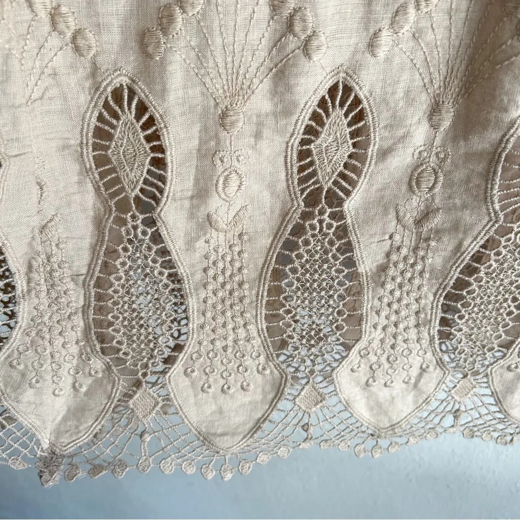 Chico’s Linen Embroidered Midi Skirt Beige Neutral Sz 0 (US 4/6) Small - Image 3