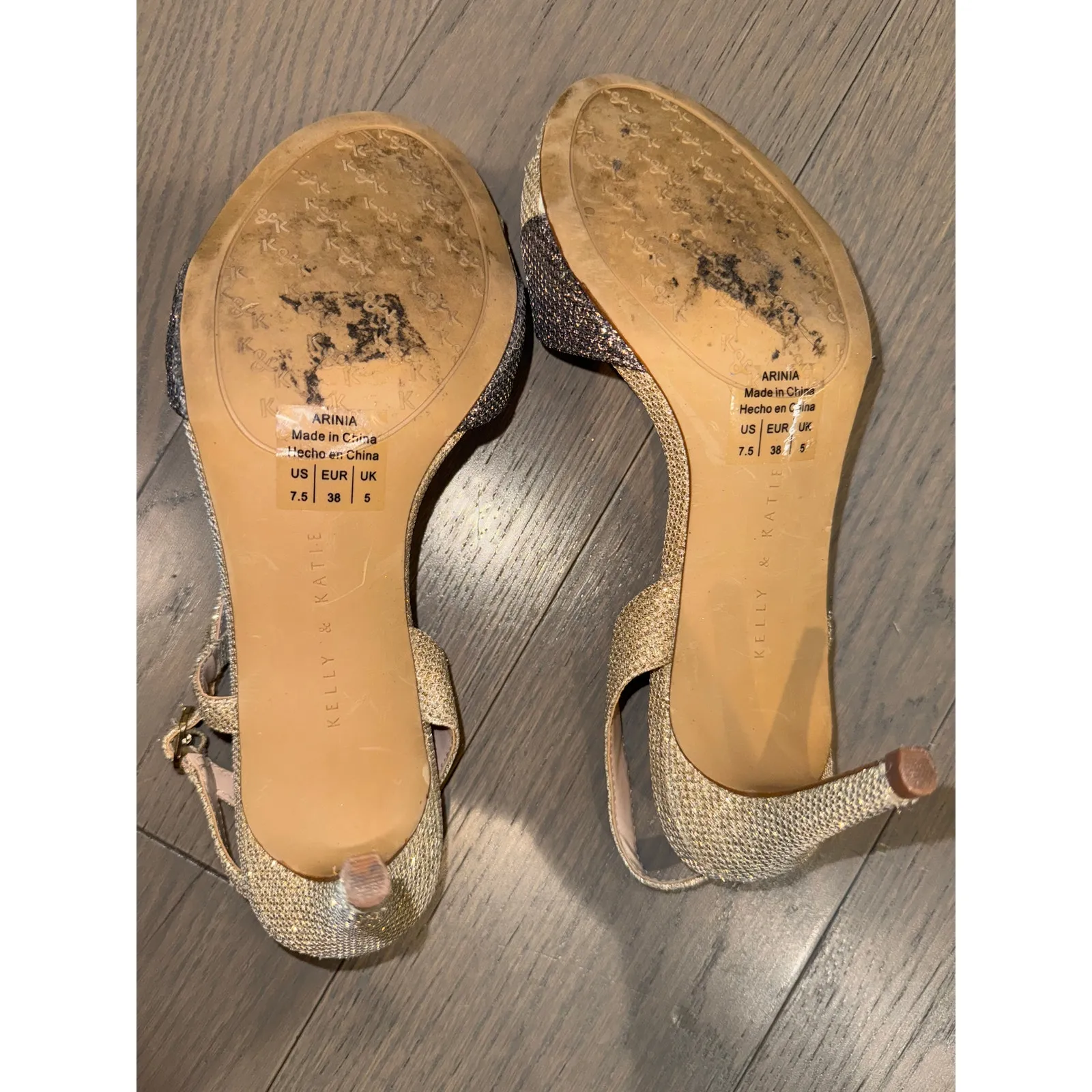 Kelly & Katie Size 7.5 Arinia Gold Sparkly Glitter Two-Tone Slingback Heels - Image 5