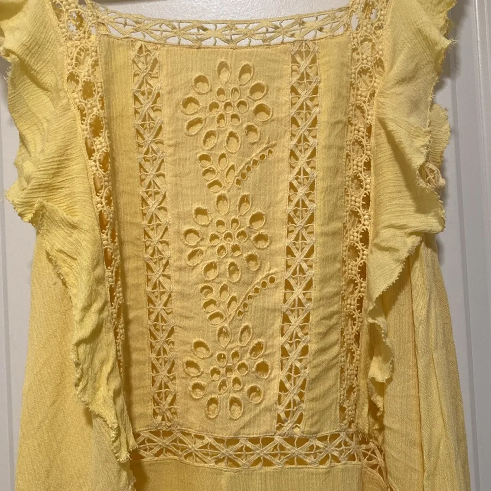 Free People Yellow Priscilla Mini dress Crochet Embroidery Size S - Image 4