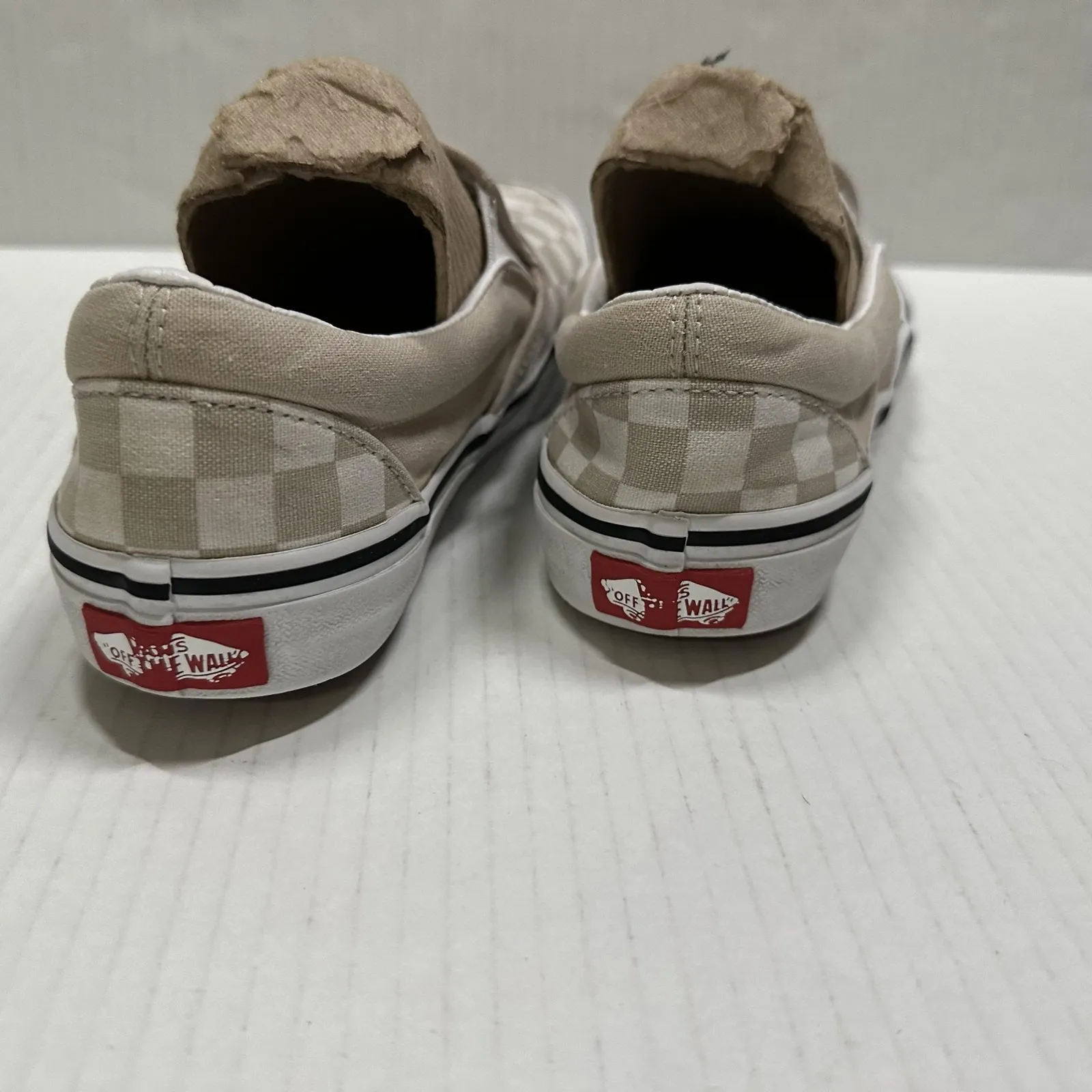 Vans Shoes Mens Size 4 W 5.5 Beige Checkerboard Slip On Skate Sneakers Canvas - Image 3