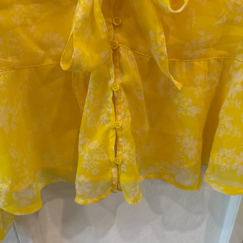 Abercrombie & Fitch Yellow Floral Sheer Tie Front Blouse – Size S - Image 4
