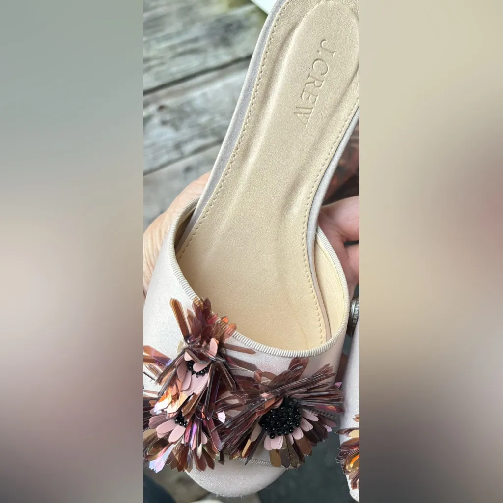 J.Crew Satin Slides with Floral Embellishments in a warm sandstone color - Image 10