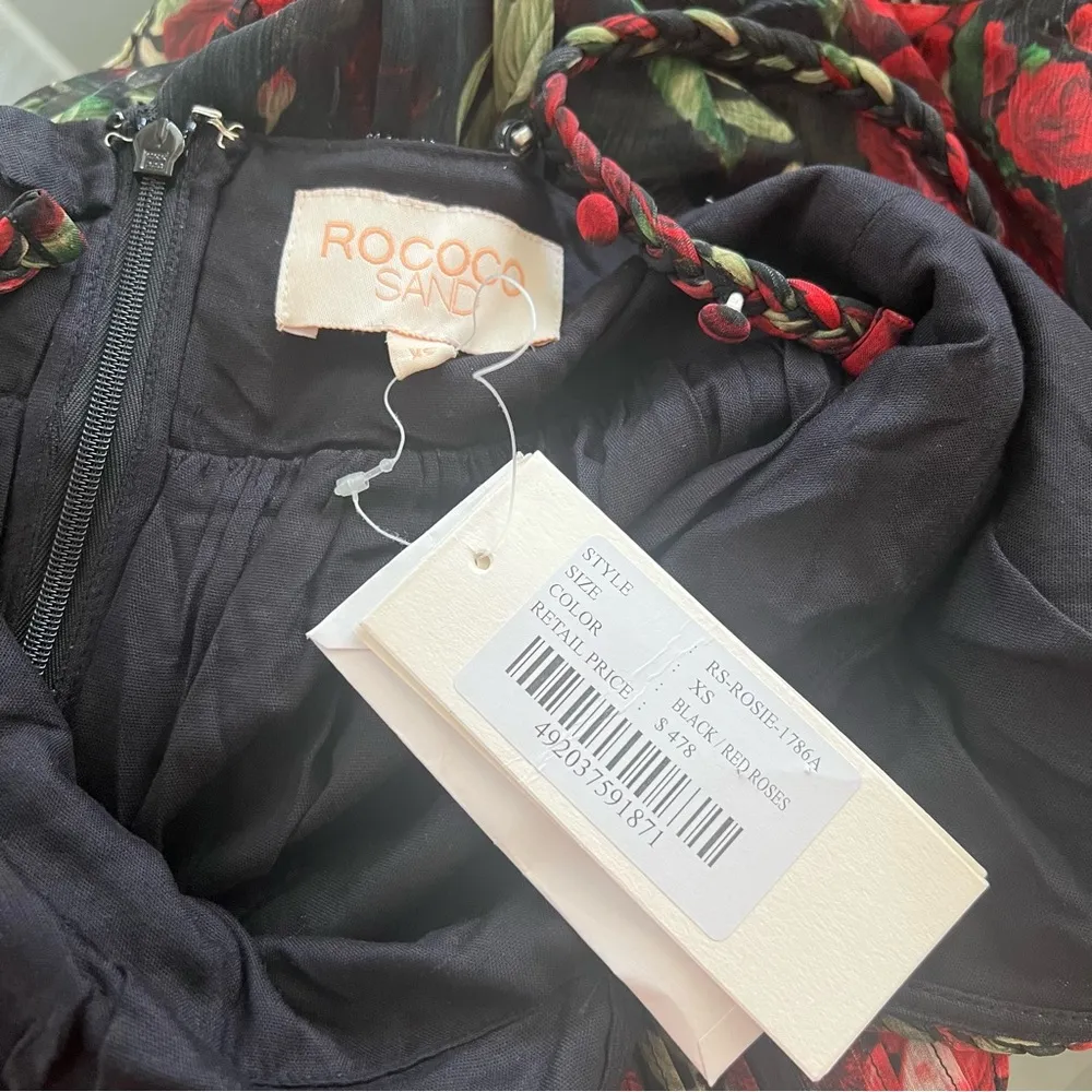 Rococo Sand Tiered Maxi Dress, Black Red Roses, Size XS New w/Tag $478 SOLD OUT - Image 13
