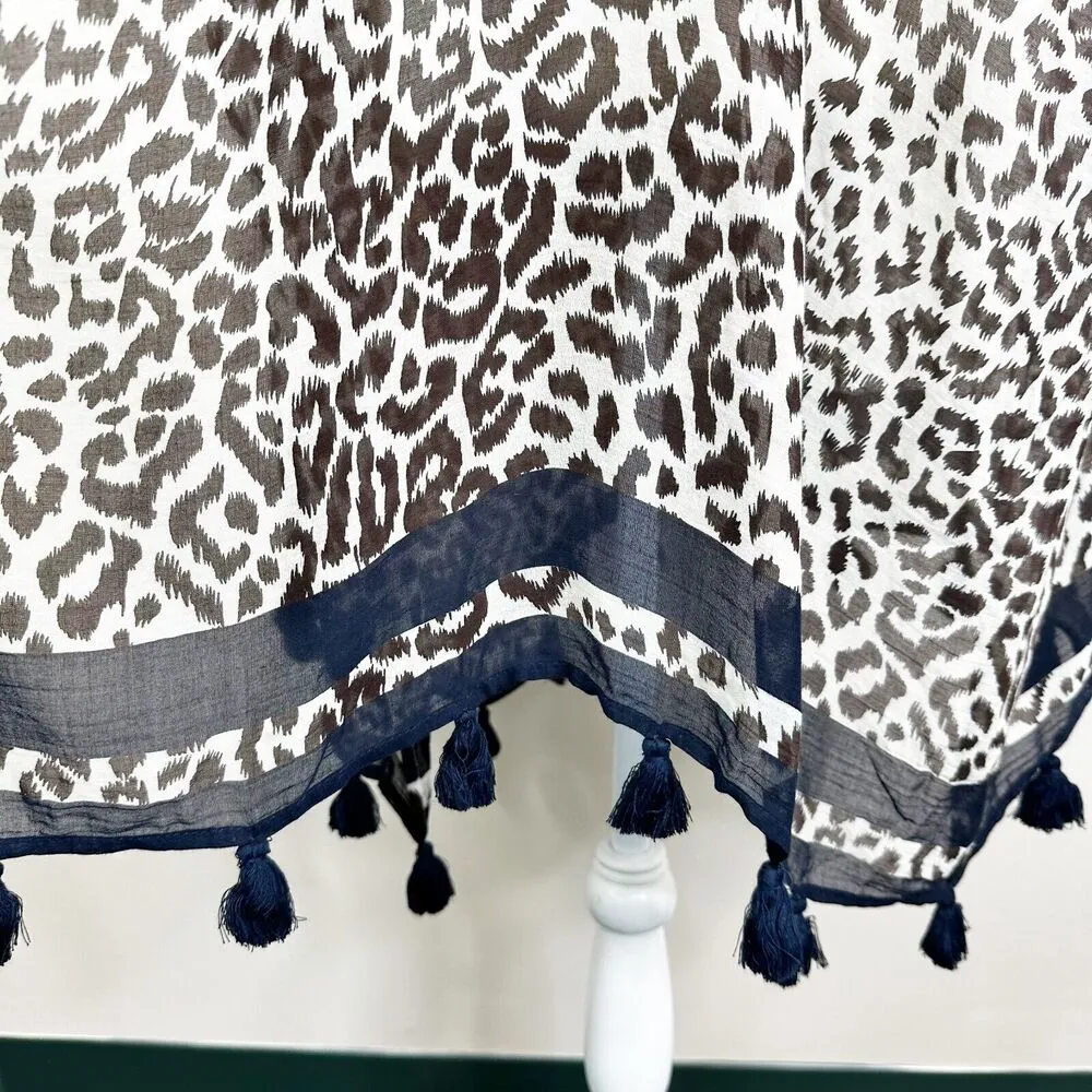NEW J. Crew Swim Coverup Size M/L Leopard Print Beach Poncho Tassels L9713 - Image 8