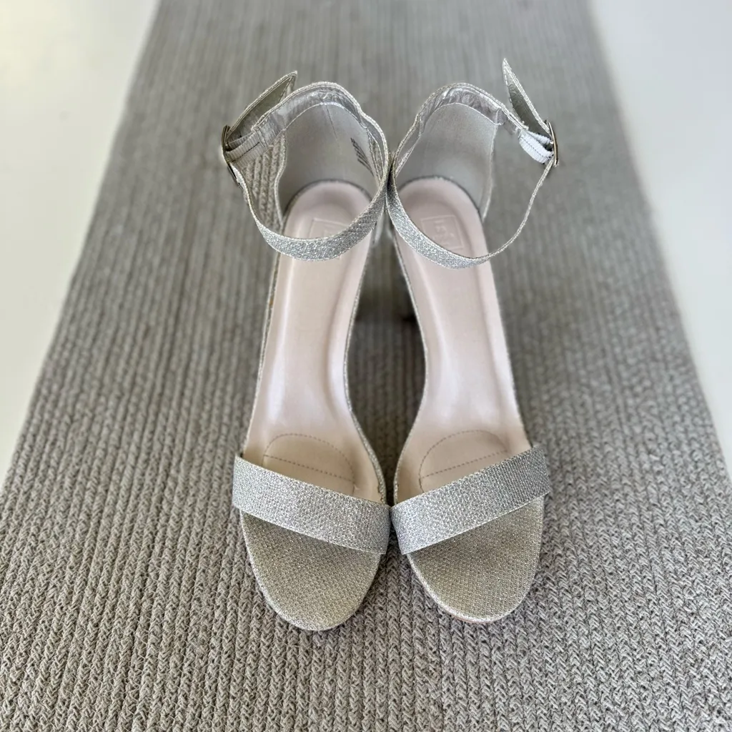 DB Studio Arya Silver Sparkle Block Heel Ankle Strap Dressy Heels Sandals 8.5 - Image 14