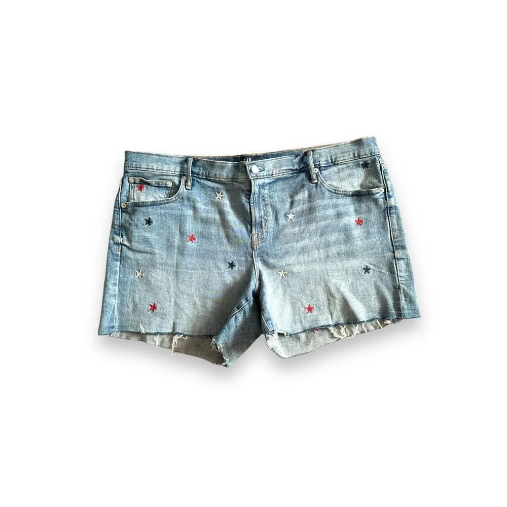 NEW GAP denim 5” USA‎ red white blue star print festive shorts sz 34 - Image 3