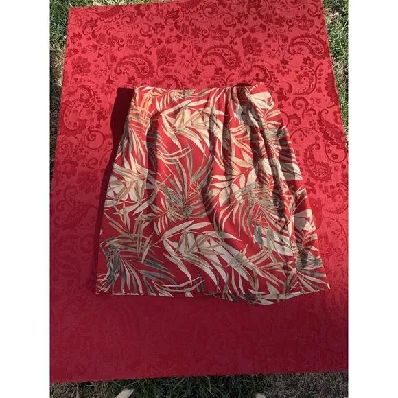 Liz Claiborne Women's Red Frond Jungle Print Wrap 100% Silk A‎ Line Skirt Size 8 - Image 4