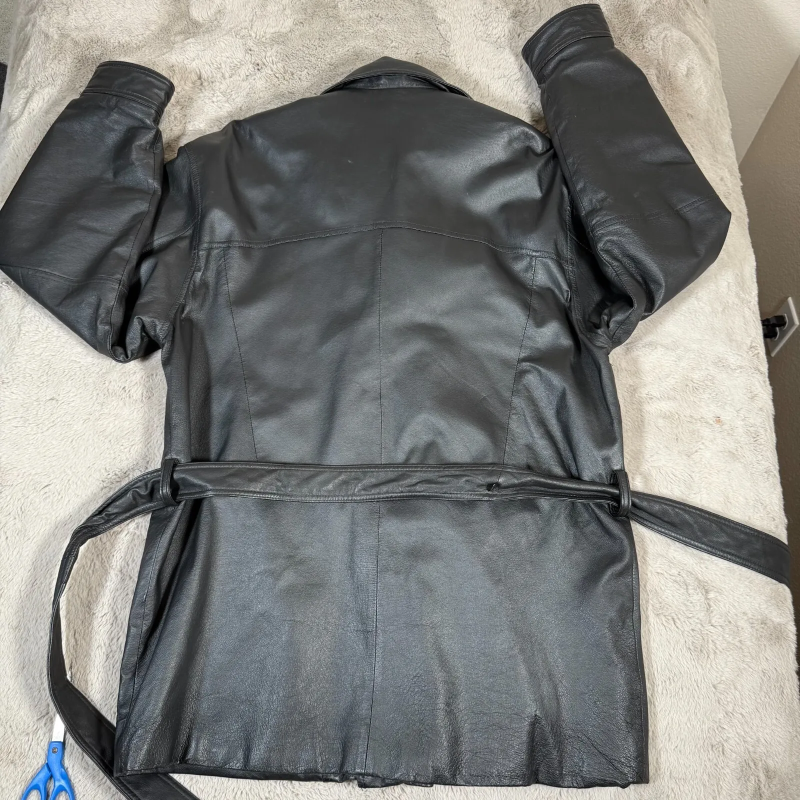 Vintage Wilson's Women's Mid Length Leather Waist Tie‎ Jacket Size L Moto Black Size L - Image 14