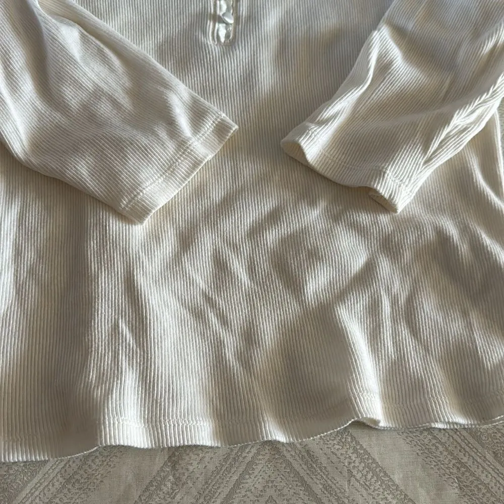 Dress Barn Women’s Ivory V Neck Button Ribbed Top - Image 3