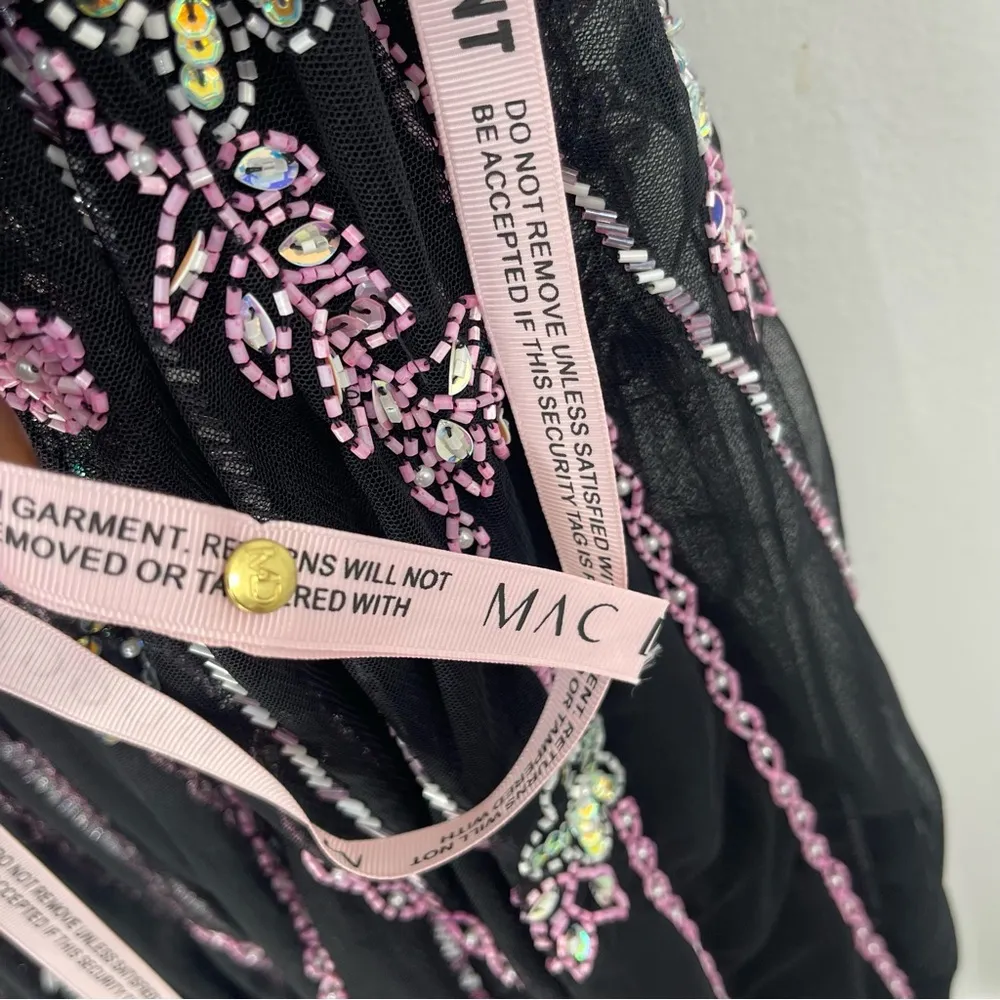 Mac Duggal 5353 Size 14W Floral Beadwork Flare Short Cap Sleeve A-Line Dress - Image 12