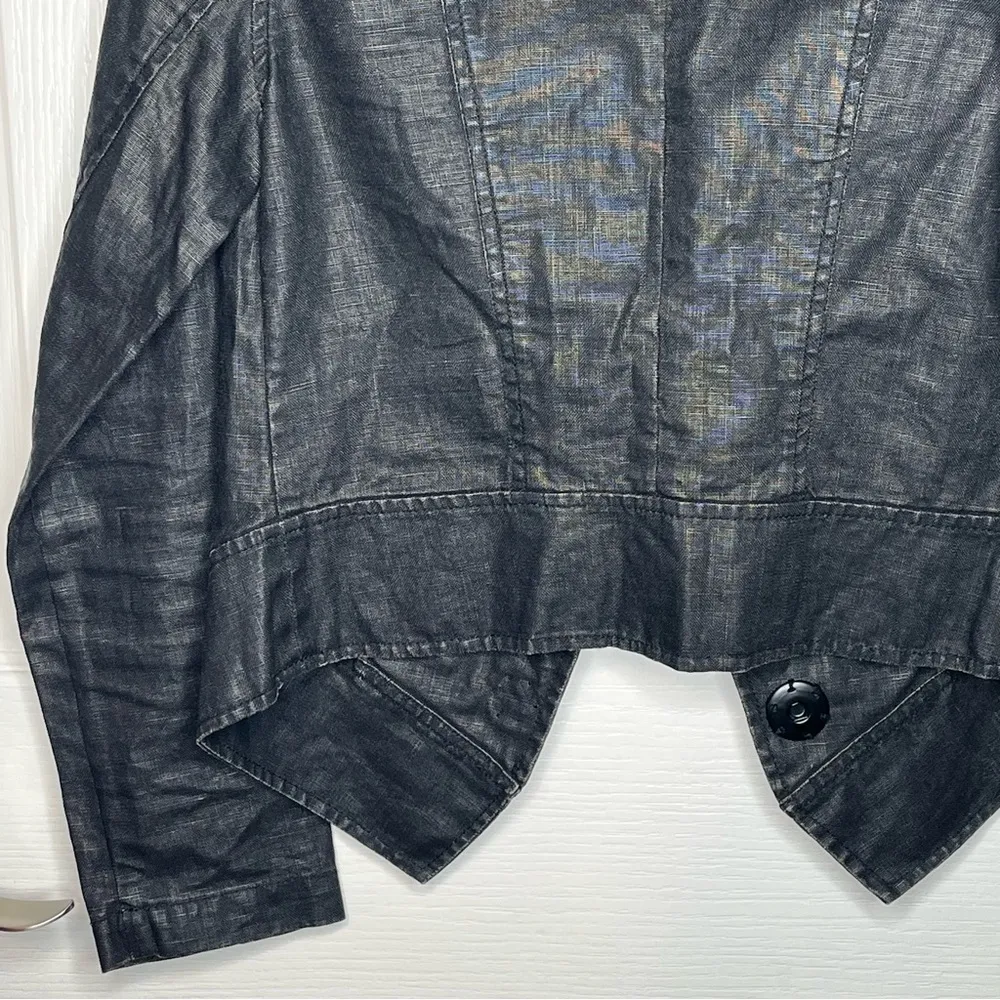 Cabi Waxed Linen Moto Jacket Sz XS Black Ruffle Collar Snap Front Style #901 - Image 11