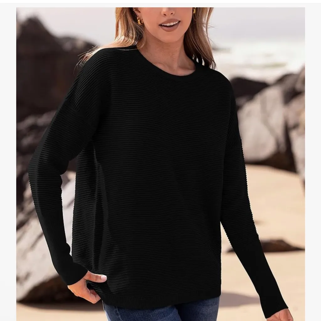 Prettygarden Black Women's knit ribbed Crew Neck Sweater top - Image 4