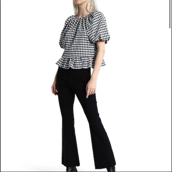 NWT TOPSHOP Gingham Plaid Puff Sleeve Top Blouse with Open‎ Back Size 2 - Image 3