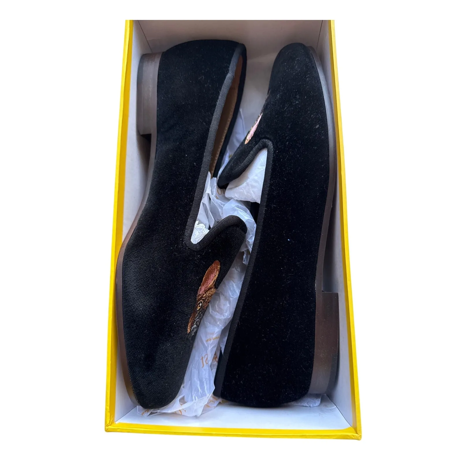 NWT Journey West French Bulldog Embroidered Black Velvet Loafers Size 10 - Image 3