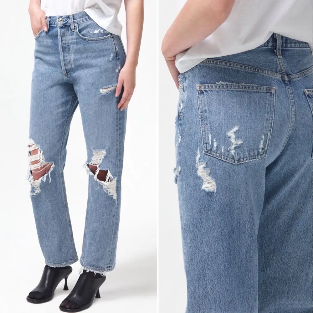 AGOLDE 90s Midrise Straight Jeans in Fall Out Distressed Wash Women’s Size 26 - Image 4