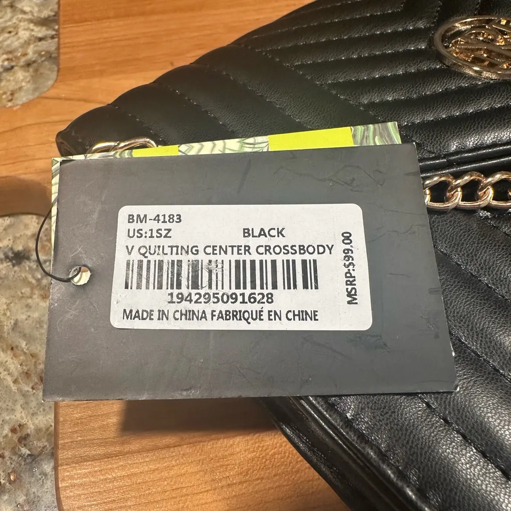 Badgley Mischka Black Quilted Purse Vegan Leather Gold Chain Cross Body Bag NWT - Image 8