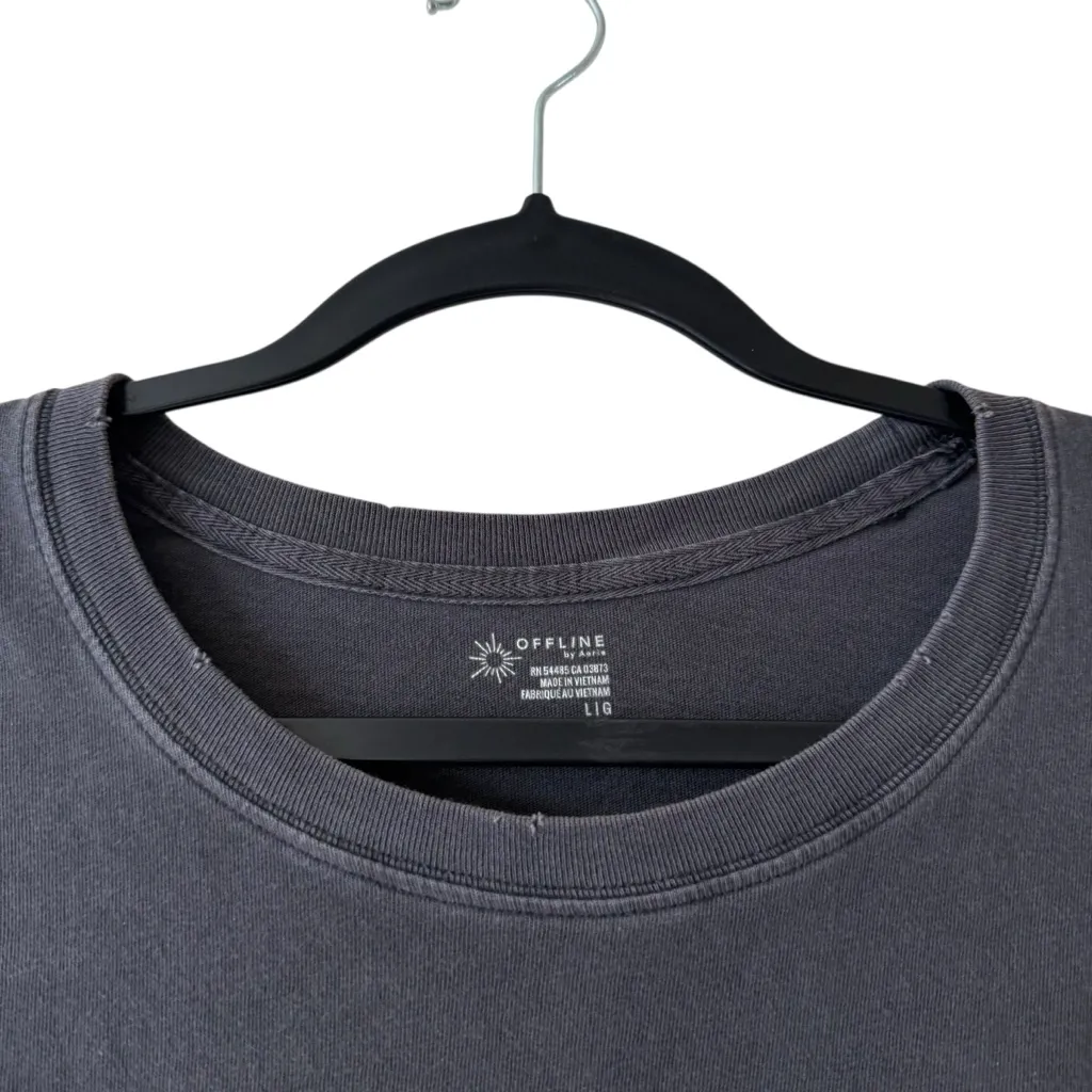 Offline Aerie Gray Long Sleeve Crop T Shirt Elastic Waist Mercury Retrograde L Size L - Image 4