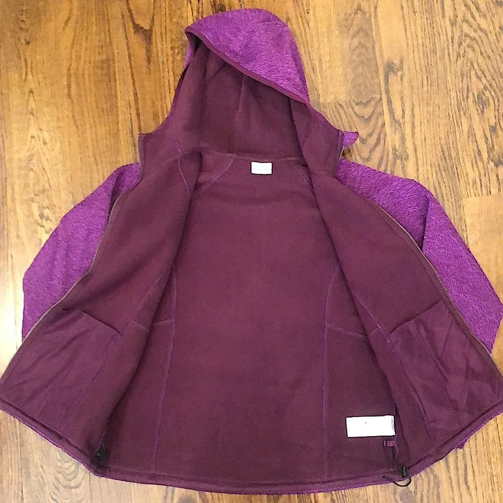 COLUMBIA Womens Raspberry Wine Knit Full Zip Fleece Lined Zip Pockets Hoodie Lrg - Image 4