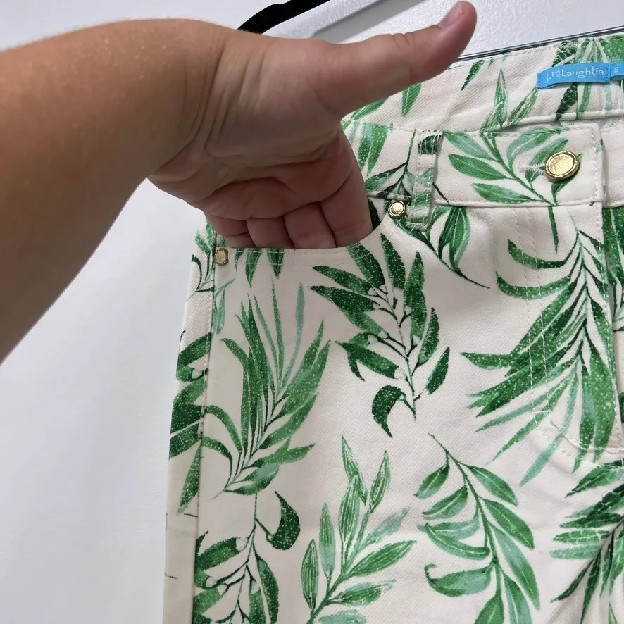 J Mclaughlin Lexi Jean 6 NWT $178‎ Skinny Stretch Beaumont Leaf Palm Green White - Image 2