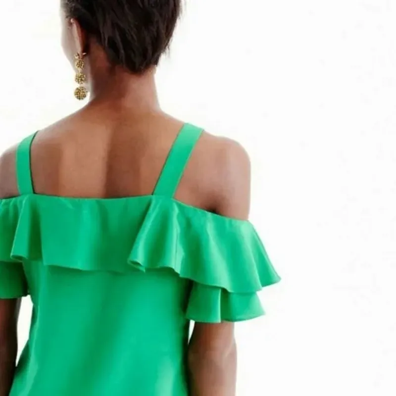 NWT J. Crew Silk Ruffled Flounce Cold Shoulder Top Blouse 12 Fresh Poppy Red - Image 5