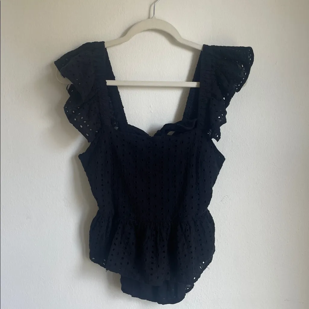 Francesca’s Adaline Eyelet Bow Back Blouse Black Size L - Image 3