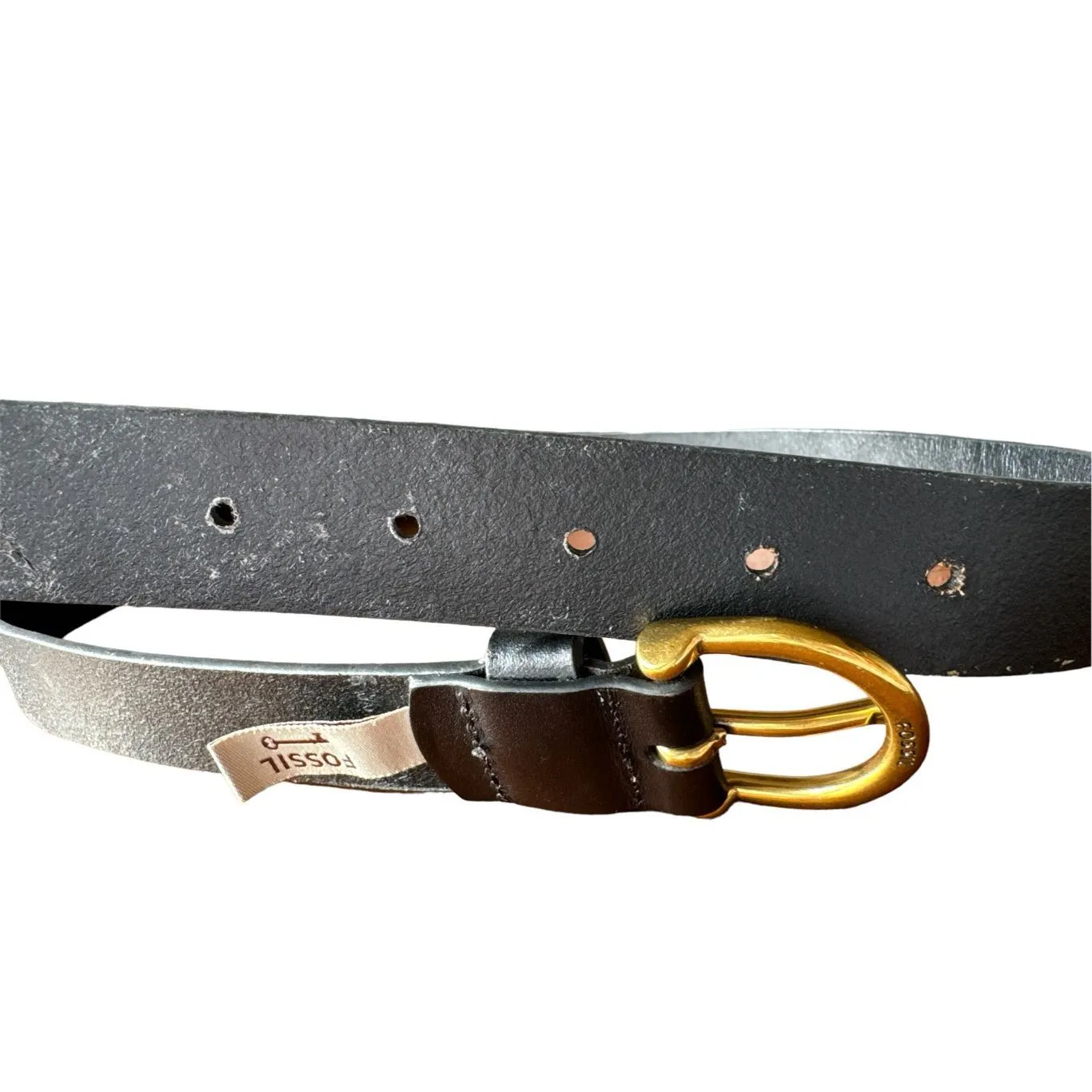 Fossil women’s 100% genuine leather black gold‎ rhinestone belt M studded buckle - Image 5