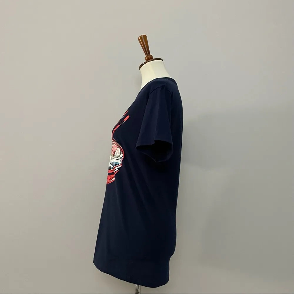 Ramen Noodles Graphic Tee Shirt Crewneck Waves Chopsticks Bowl Cotton Blue Red - Image 5