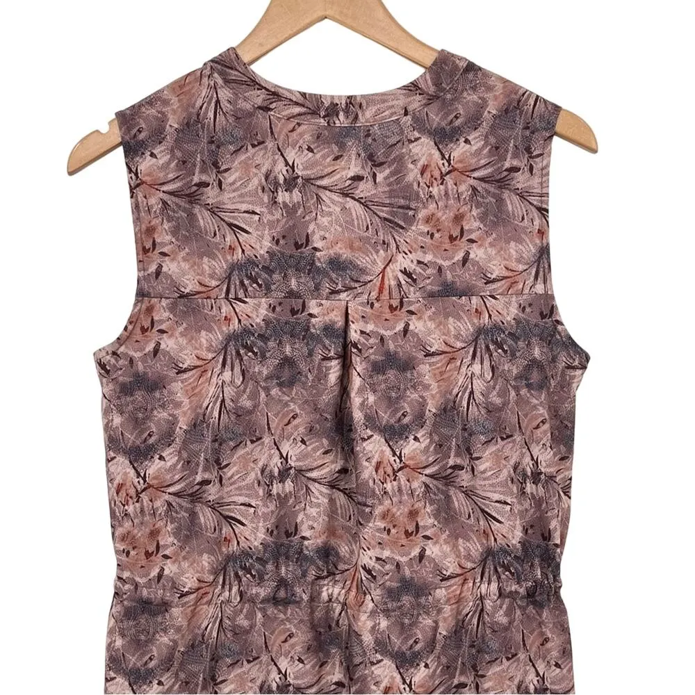 Mondetta performance luxury brown floral sleeveless snap front shirt dress M - Image 7