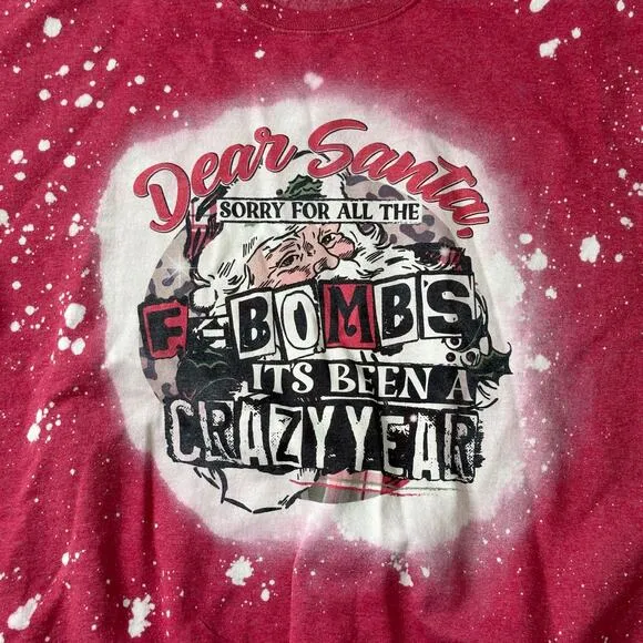 Handmade Bleached Funny Christmas Sweatshirt Red Santa 2XL Plus Size - Image 2