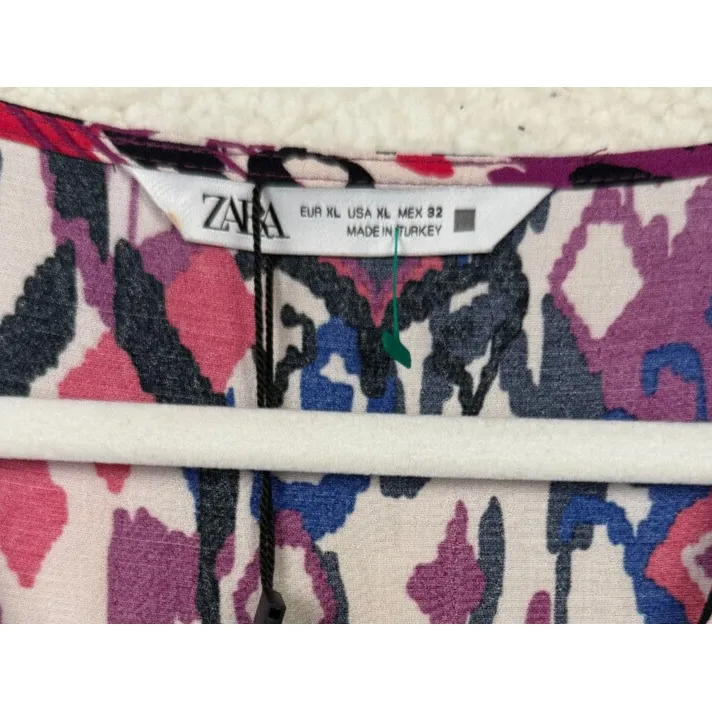 ZARA PRINTED SHIRT DRESS Faux Wrap Long Sleeve Size XLarge NWT - Image 3