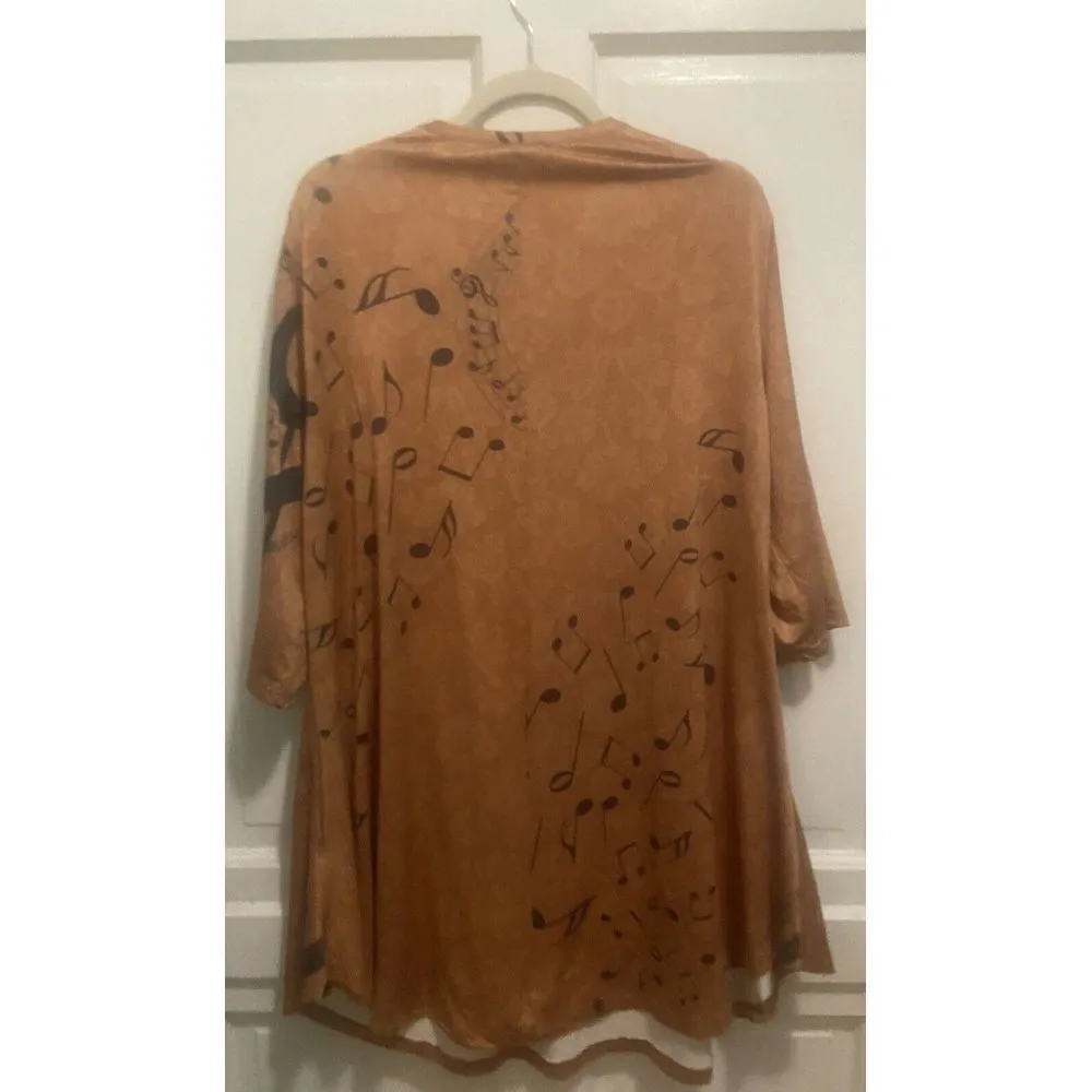 AZALEA BY FIRMIANA Music Notes Tunic Top Shirt Plus Size‎ 3X Long Sleeve NWT Brown Size undefined - Image 3