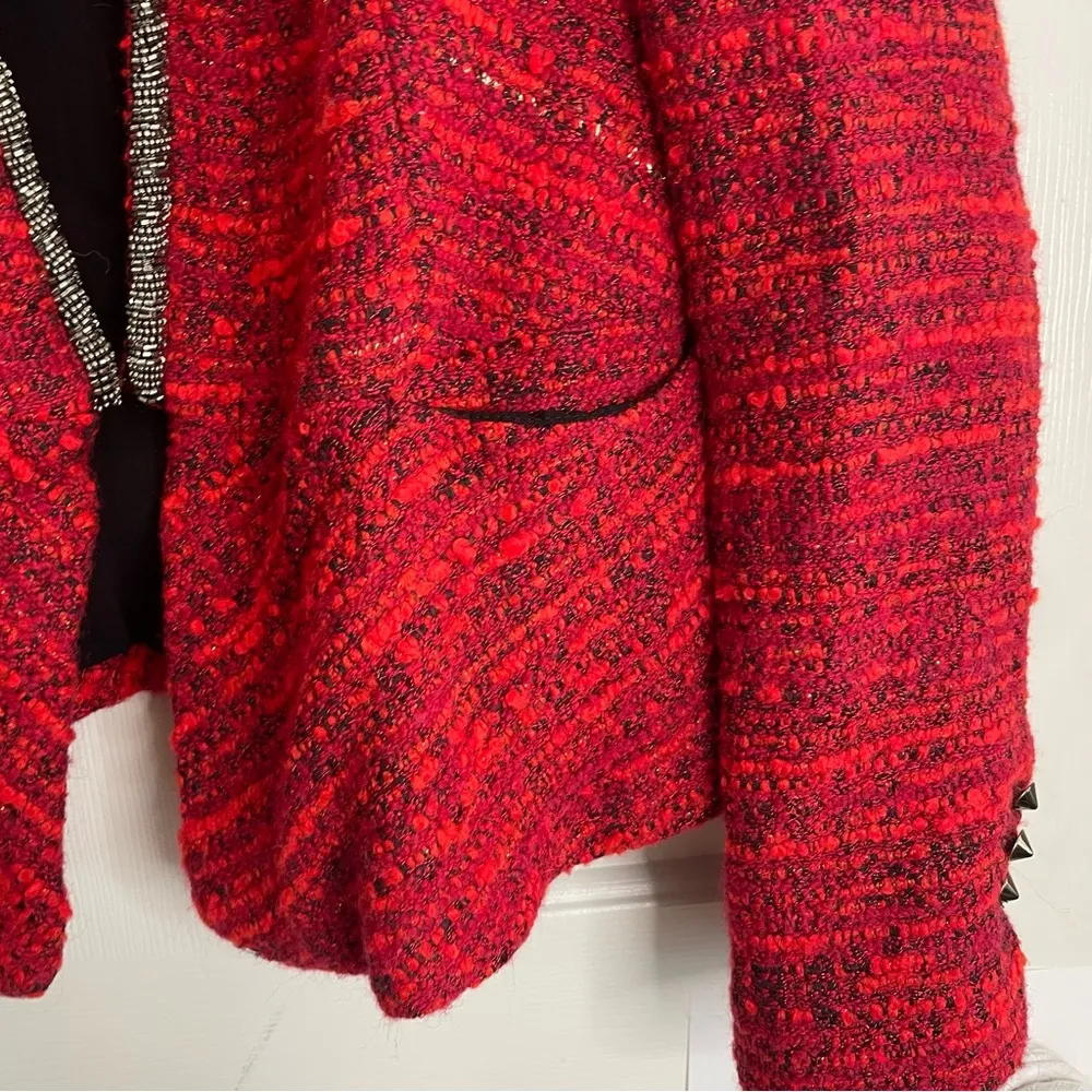 Zara Red Blazer Fantasy Boucle Red metal embellished blazer size large RARE - Image 5
