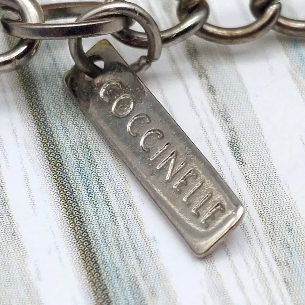 Coccinelle Silver Tone & Green Plastic Modern Art to Wear Bracelet 8" - Image 9