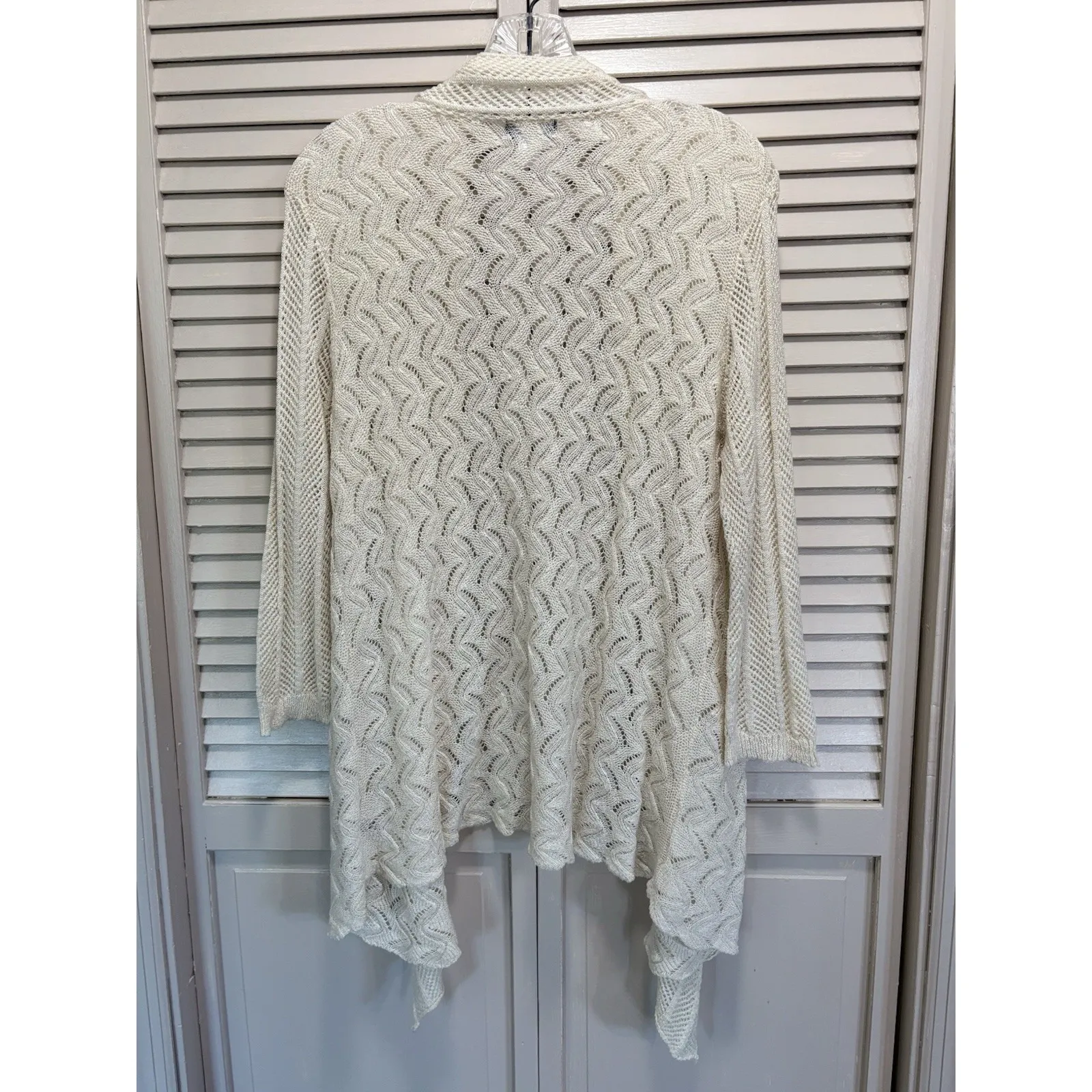 Basic Editions Cream Crochet Shawl Neck Open Cardigan Long Sleeve Size XL Boho - Image 5