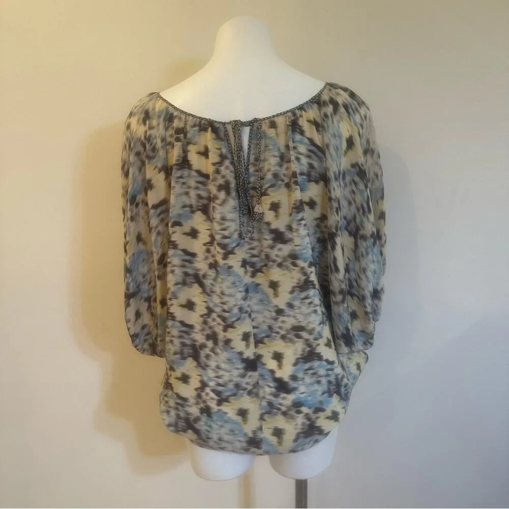 Rebecca Taylor Silk Popover Peasant Top sz 4 Multicolor Floral Abstract Print - Image 7