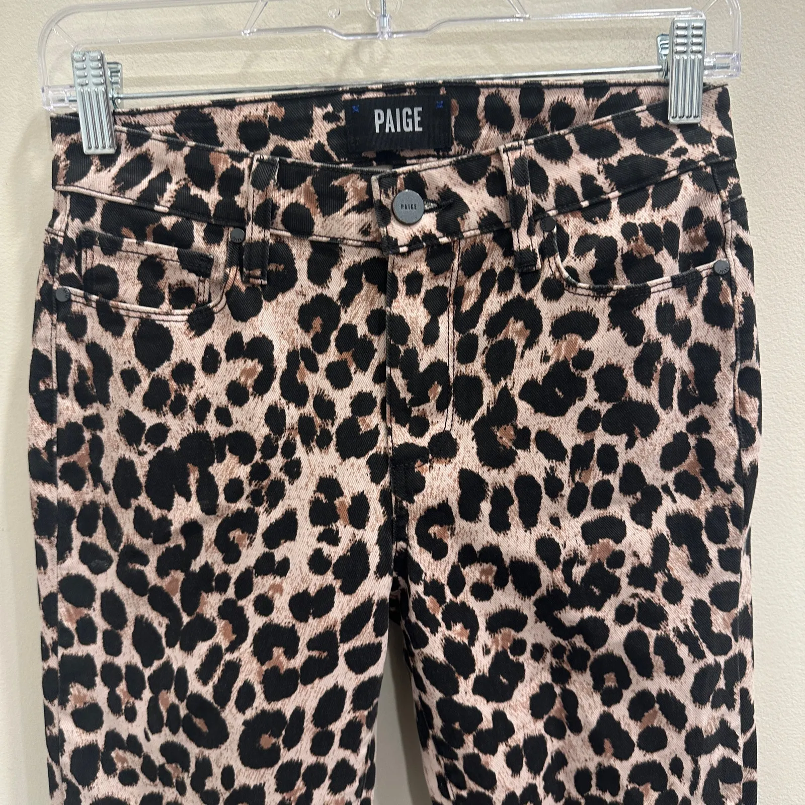 PAIGE Hoxton Ankle Skinny Jeans Tan Black Leopard Print Raw Hem Indie Sleaze 25 - Image 4